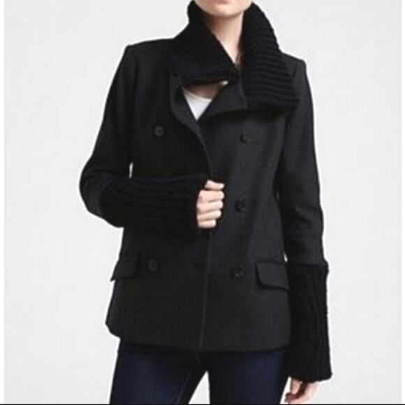 Theory Wool Cashmere Double Breasted Gray and Black Peacoat Jacket Size S - Picture 1 of 16